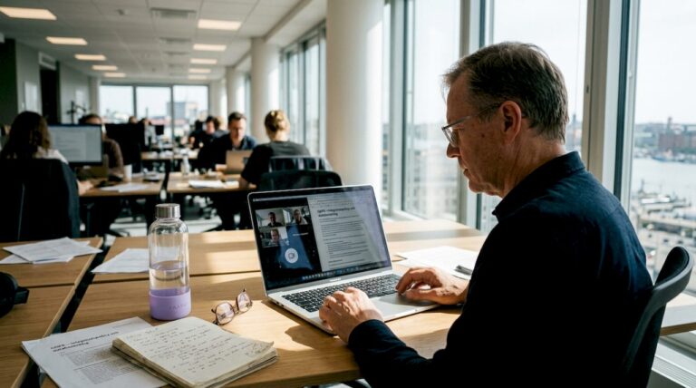 En chef går igenom GDPR-dokumentation på sitt kontor.