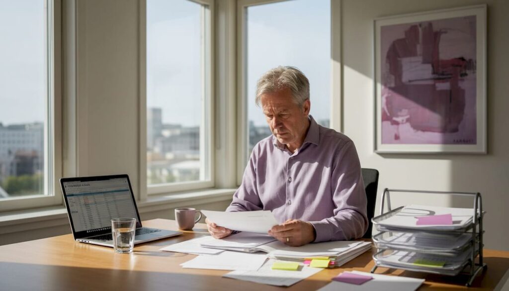 På kontoret sitter man och går igenom GDPR-dokumentation vid sitt skrivbord.
