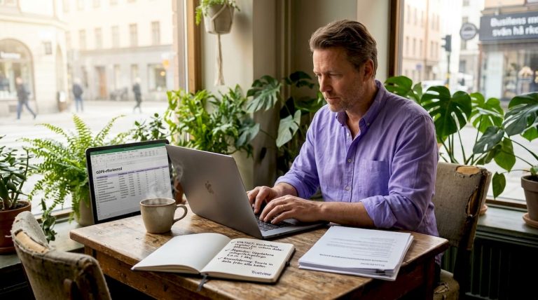 Egenföretagare som jobbar med att få företaget att följa GDPR-reglerna.