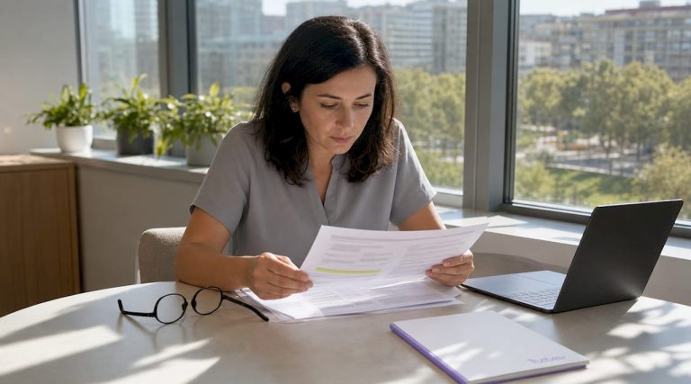 En kvinna granskar dokument om GDPR och riktlinjer för cookies.