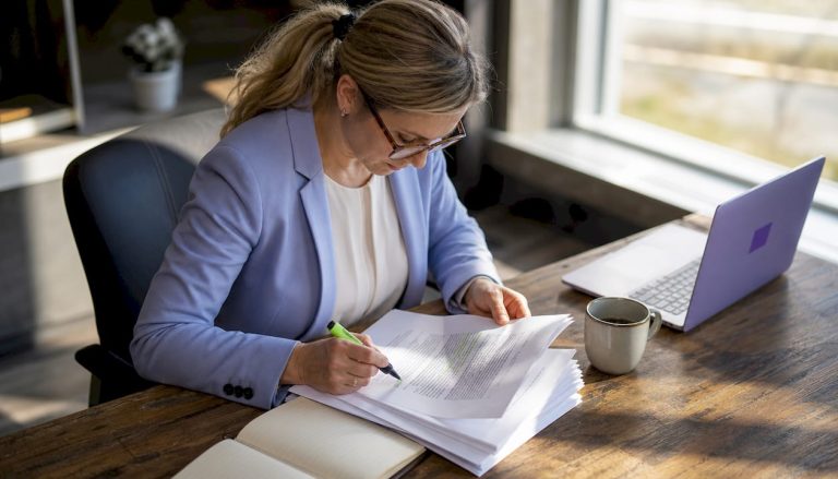 En person sitter på kontoret och går igenom GDPR-relaterade dokument.