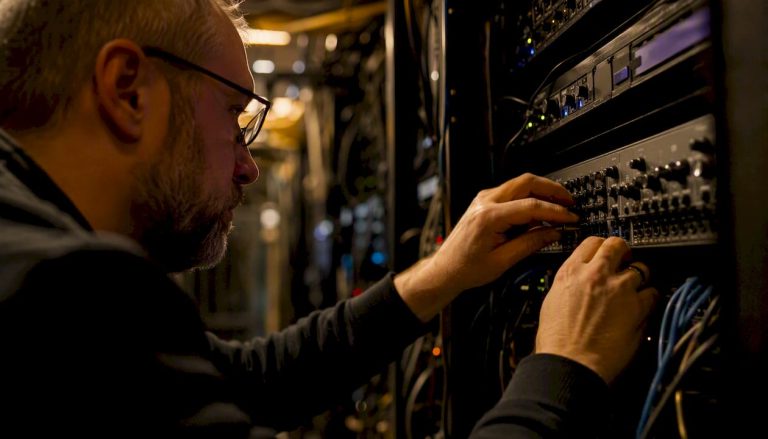 Händer som justerar sekretessinställningar på nätverksutrustning