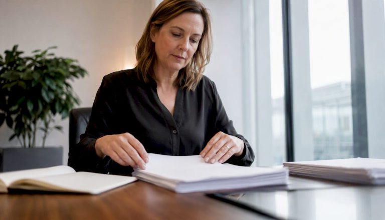 Händer som sorterar och organiserar regelefterlevnadsdokument