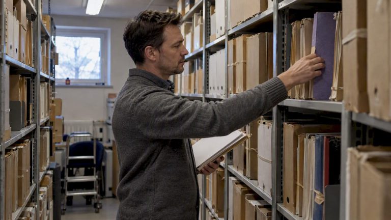 Dataskyddsansvarig kontrollerar de dokumenterade lagringstiderna i arkivet